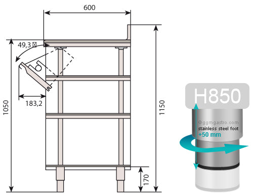 Kaffe underskab 2,5m