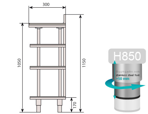 Rustfrit bar arbejdsbord 1000 cm x 300 cm