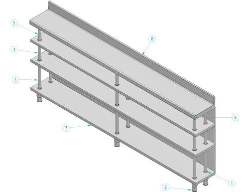 Edelstahl Bar-Arbeitstisch mit 4 Ablagen 2500x300