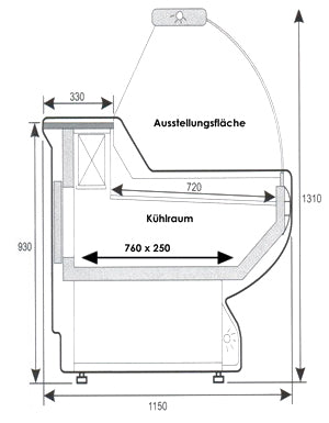 Kølevitrine - 1,3 x 1,15 m - 260 liter