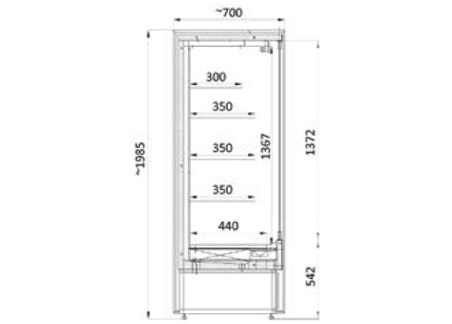 Kølereol - 2,0 x 0,7 m - med 4 hylder - 700 dybde