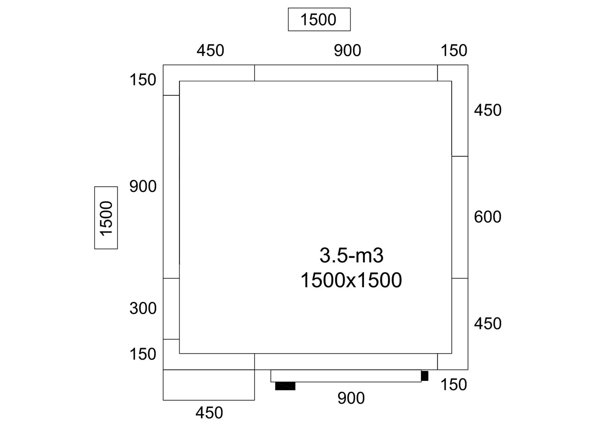 Kølerum - 1,5 x 1,5 m - højde: 2,01 m - 3,5 m³ - inkl. Køleaggregat