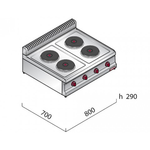 Elektrisk komfur 4 runde plader (10.4 kW)