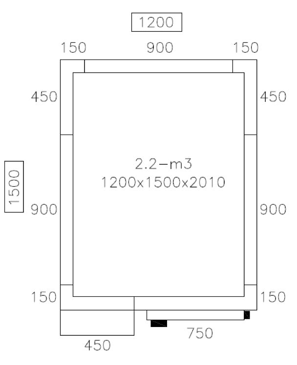 Fryserum 1,2 x 1,5 m - højde 2,01 m - 3,6 m³