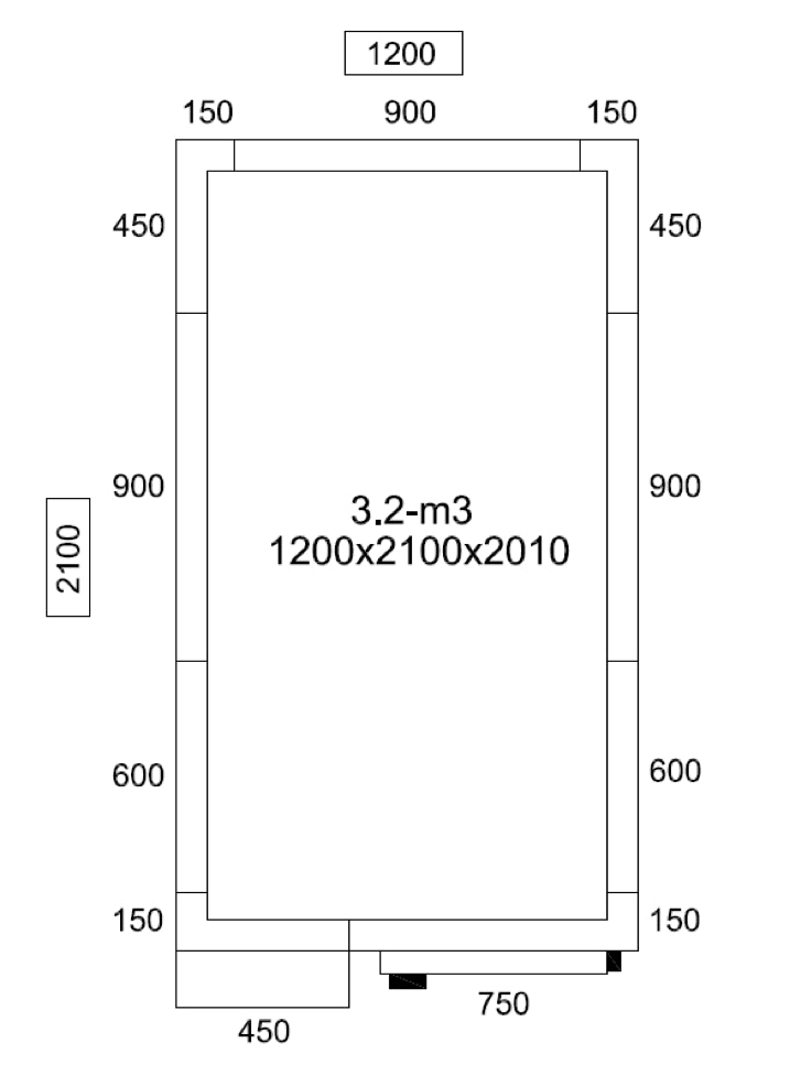 Fryserum - 1,2 x 2,1 m - højde: 2,01 m - 3,2 m³ - inkl. Fryseaggregat