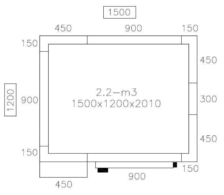 Fryserum 1,5 x 1,2 m - højde 2,01 m - 3,6 m³