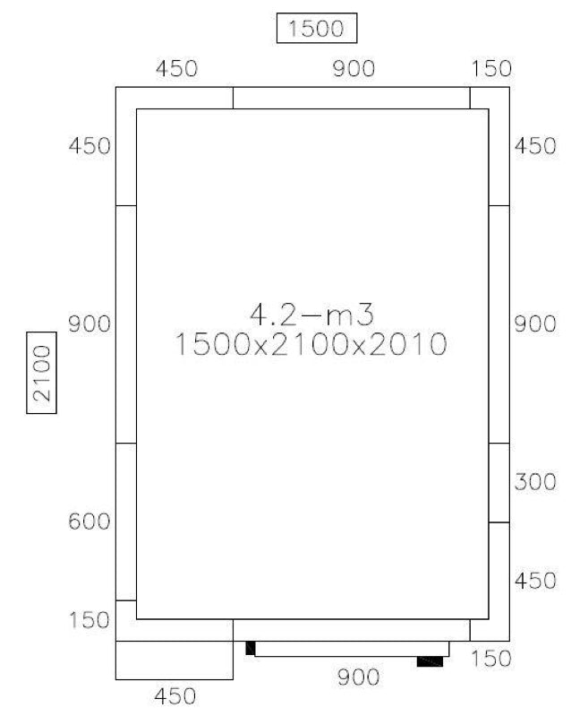 Fryserum 1,5 x 2,1 m - højde 2,01 m - 6,3 m³