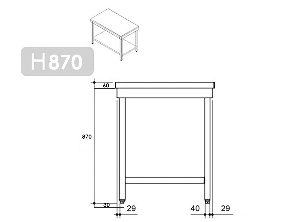 Rustfrit stål arbejdsbord PREMIUM 0,6 m - med underhylde