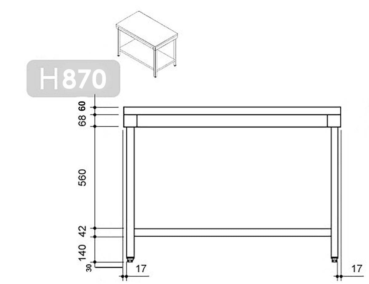 Rustfrit stål arbejdsbord PREMIUM - 0,6 m - med underhylde