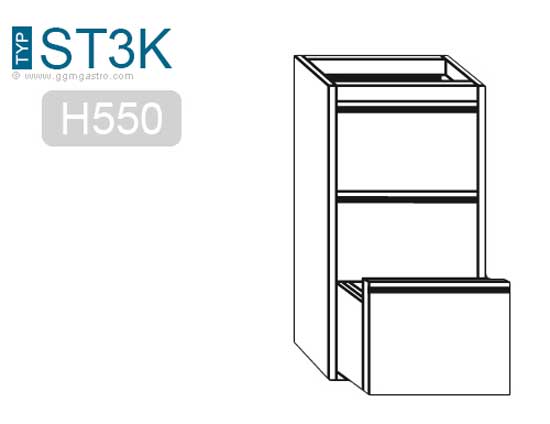 Skuffebord PREMIUM 0,4m - med 3 skuffer - underskabsmodul til Rustfrit stål arbejdsbordene 700 dybt