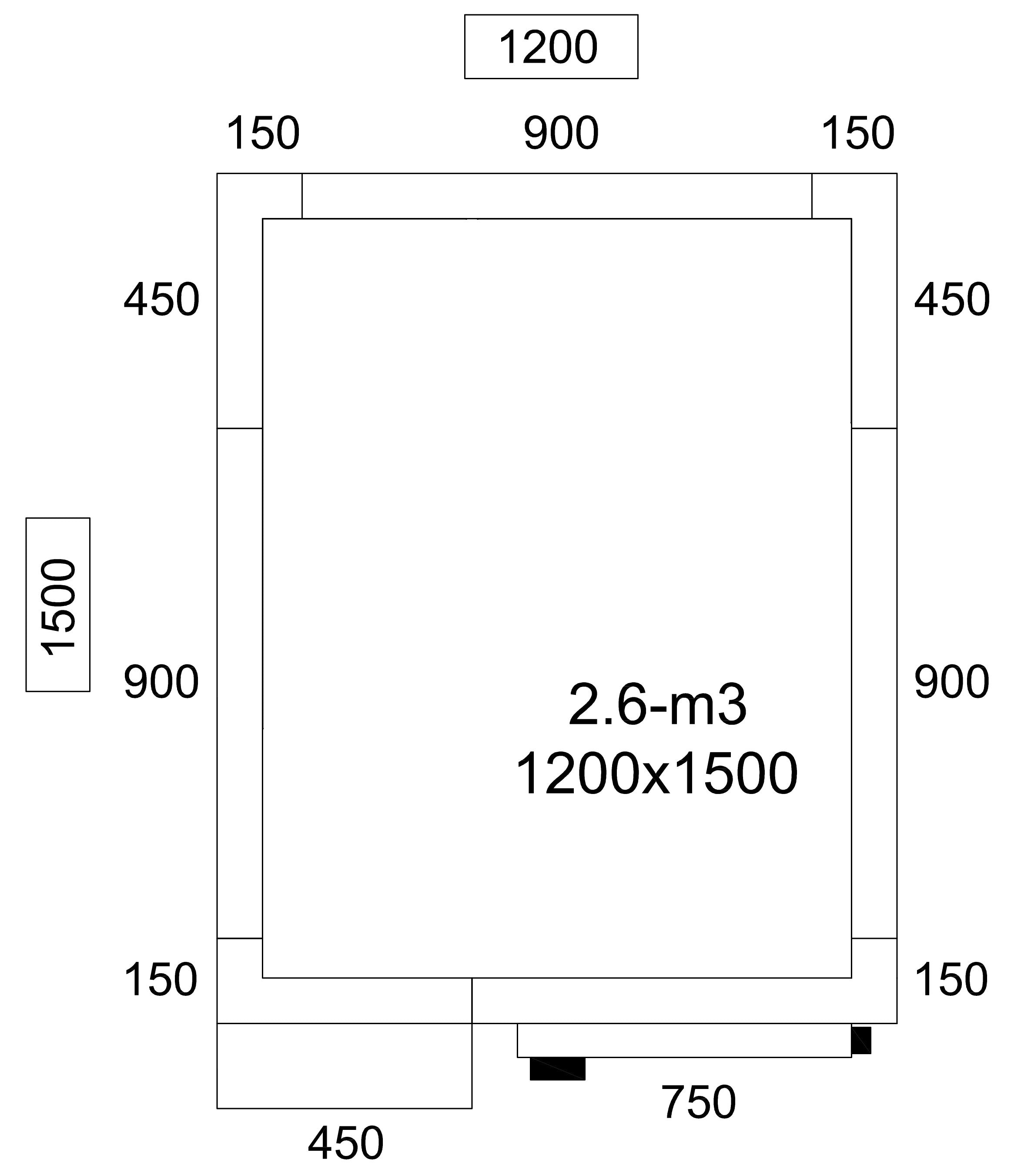 Kølerum i rustfrit stål - 1,2 x 1,5 m - højde: 2,01 m - 2,6 m³ - inkl. Køleaggregat