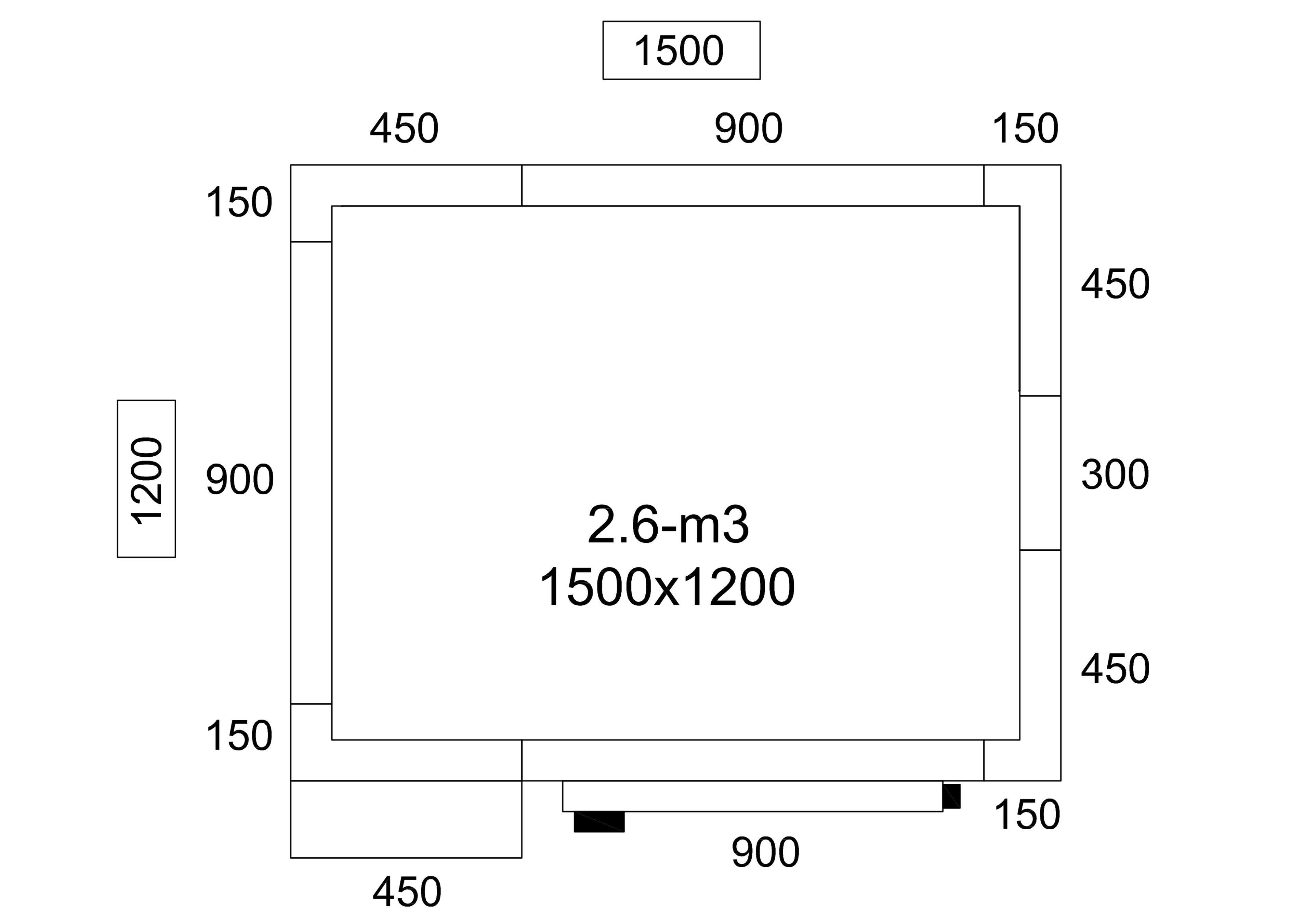 Kølerum - 1,5 x 1,2 m – højde: 2,01 m - 2,6 m³