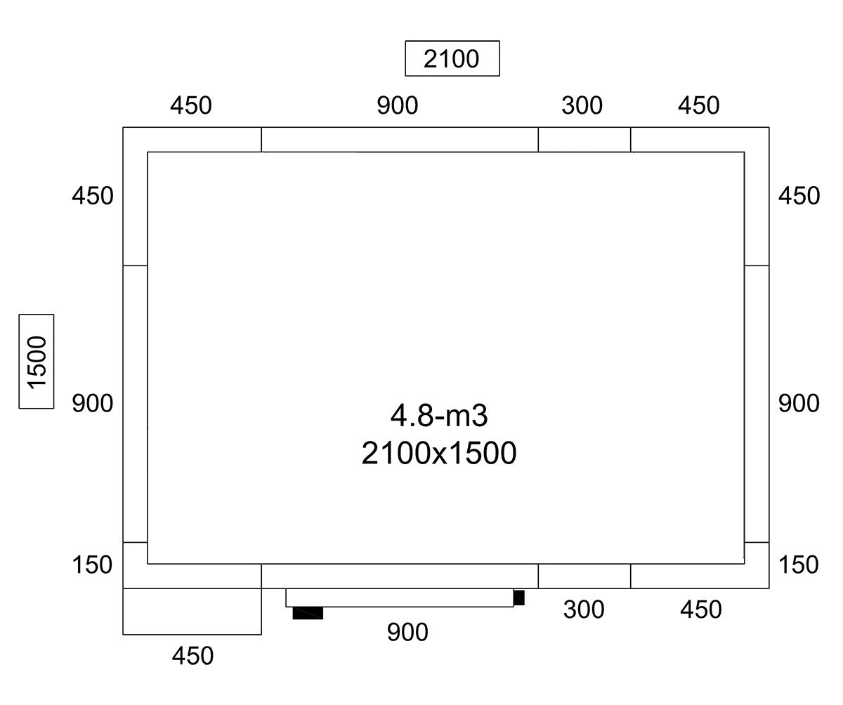 Kølerum - 2,1 x 1,5 m – højde: 2,01 m - 4,8 m³