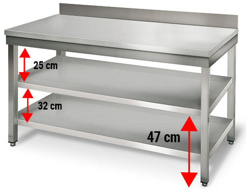 Rustfrit stål arbejdsbord ECO - 1,0 m - med underhylde og bagkant