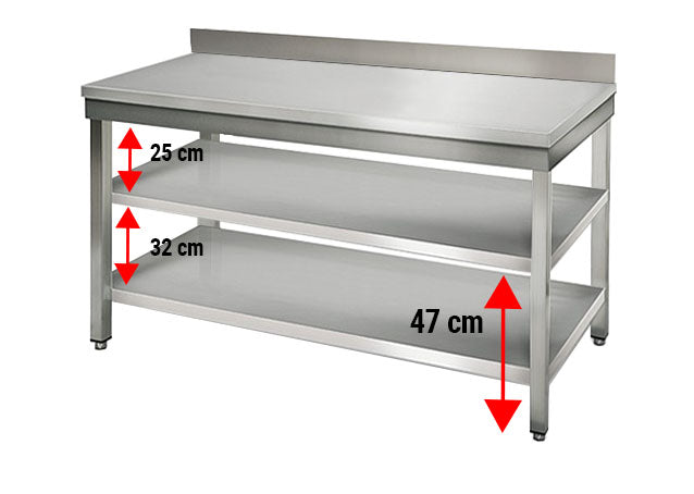 Rustfrit stål arbejdsbord ECO - 1,4 m - med underhylde og bagkant