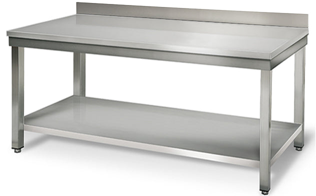 Rustfrit stål arbejdsbord ECO - 2,0 m - med underhylde og bagkant