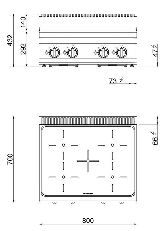 Induktions komfur (14 kW) - 4 kogeplader