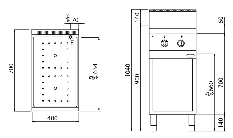 Infrarødovn - 2 kogeplader (6,4 kW)