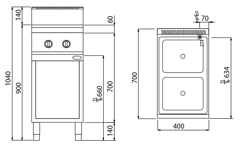 Induktions komfur - 2 kogeplader (7 kW)