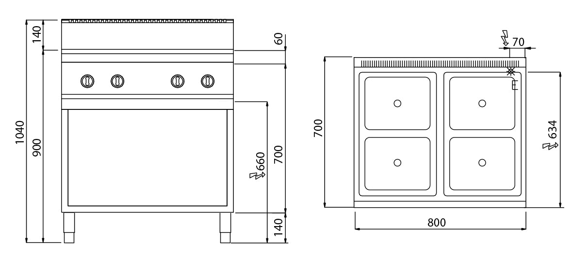 Induktions komfur - 4 kogeplader (14 kW)