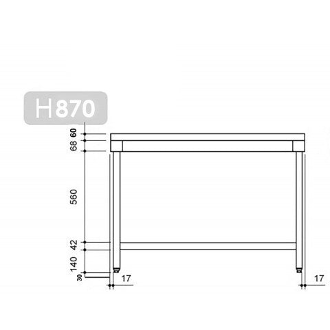 Rustfrit stål arbejdsbord PREMIUM - 1,6 m - med underhylde & afstivning