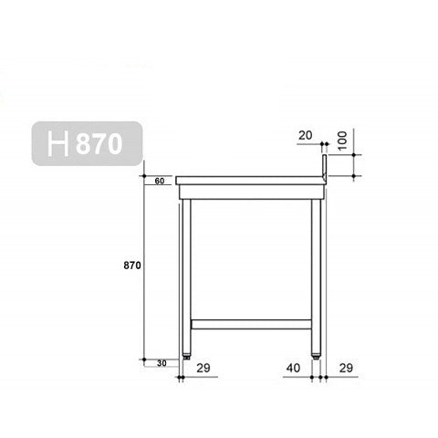 Rustfrit stål arbejdsbord PREMIUM - 0,7 m - med underhylde & afstivning