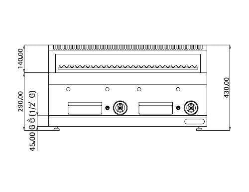 Gas lavastensgrill (14 kW) - vippelig grillrist inkl. understel med 2 døre