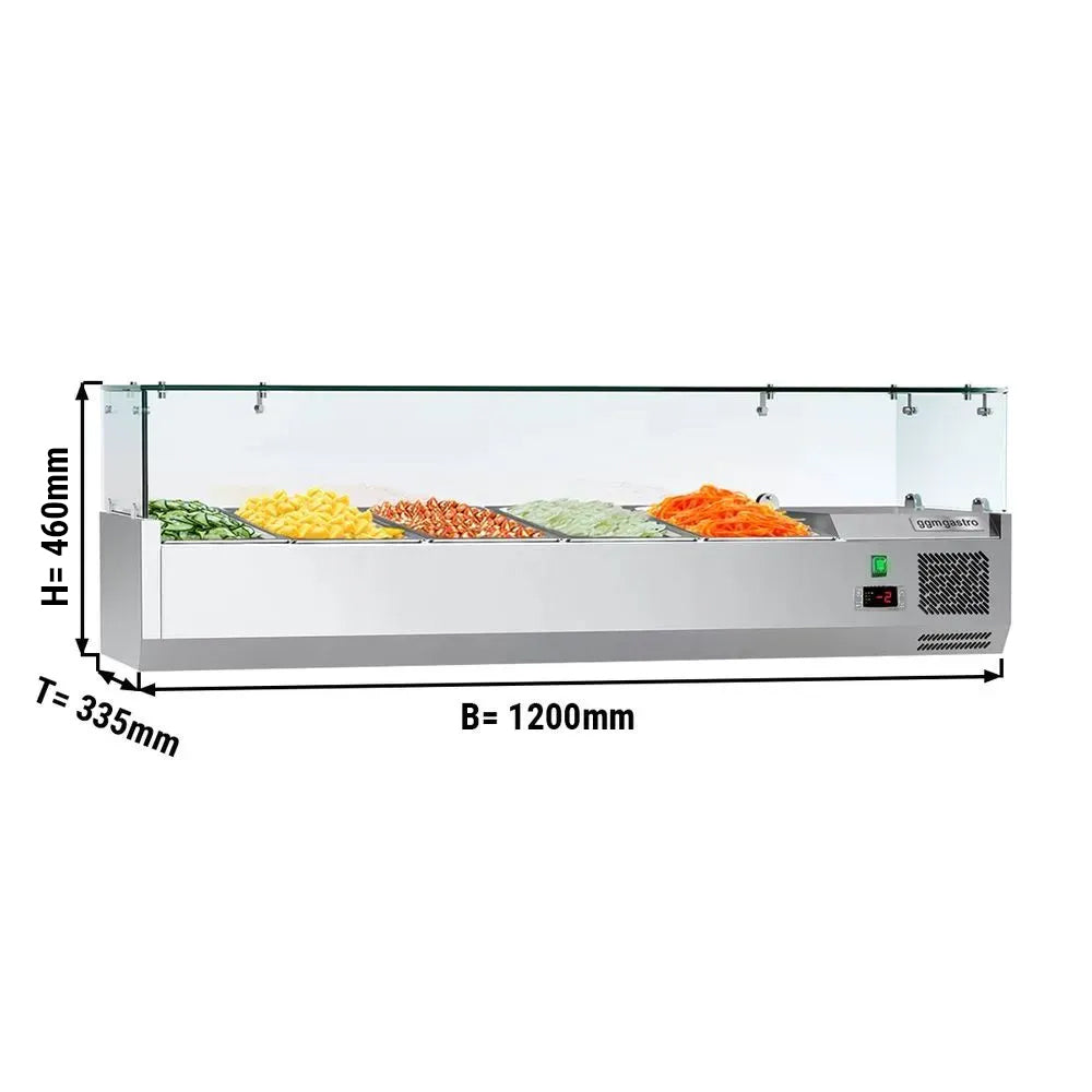 Kølevitrine - Køleopsats ECO 1,2 m x 0,34 m - til 5x 1/4 GN-beholder