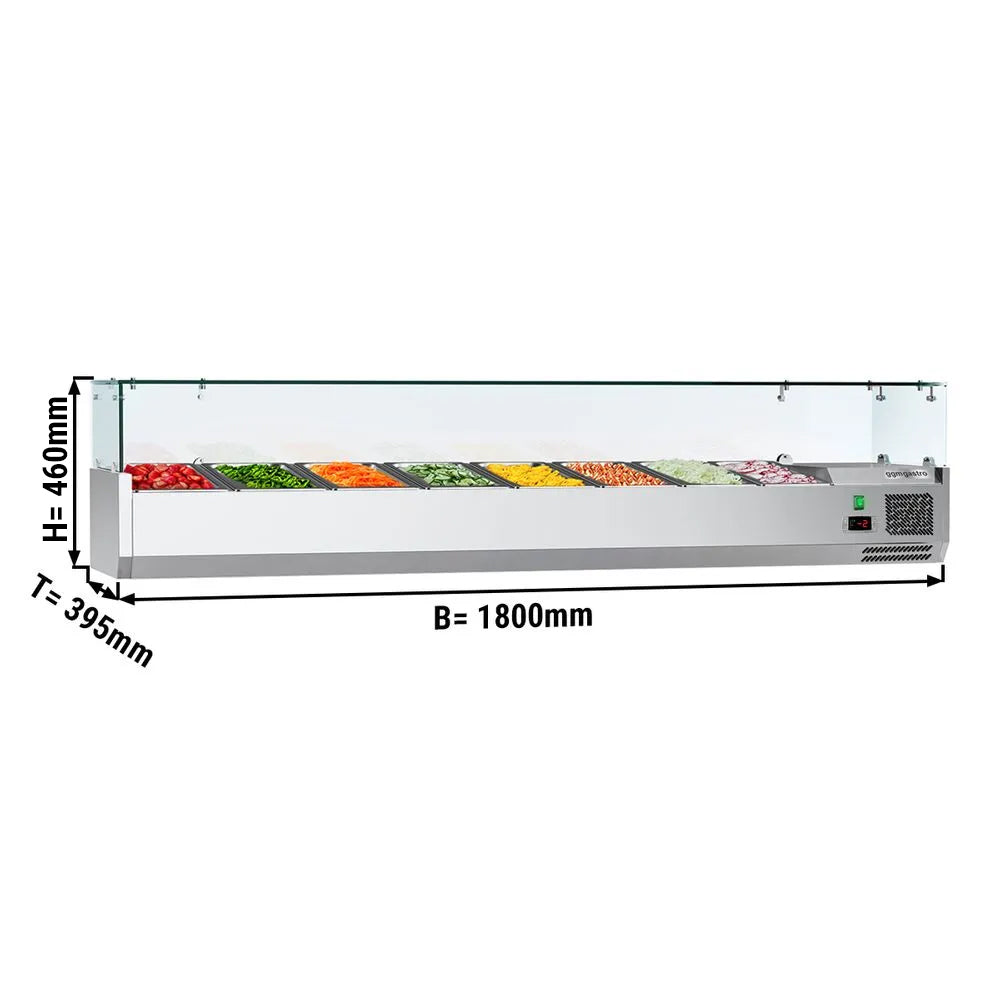 Kølevitrine - Køleopsats ECO 1,8 m x 0,4 m - til 8x 1/3 GN-beholder