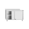 Arbejds­skab i rustfrit stål ECO - 1400x600 mm - med 2 skydedøre & bagkant