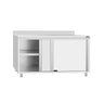 Arbejds­skab i rustfrit stål ECO - 1600x600 mm - med 2 skydedøre & bagkant