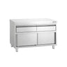 PREMIUM-arbejdsskab i rustfrit stål – 1200 x 700 mm – med 2 skuffer