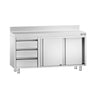 Arbejds­skab i rustfrit stål PREMIUM - 1400x600 mm - med 3 skuffer venstre & bagkant