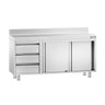 Arbejds­skab i rustfrit stål PREMIUM - 1600x600 mm - med 3 skuffer venstre & bagkant
