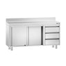 Arbejds­skab i rustfrit stål PREMIUM - 1600x700 mm - med 3 skuffer højre & bagkant