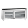 PREMIUM-arbejdsskab i rustfrit stål – 1800 x 600 mm – med skydedør i glas – inkl. bordplade i granit