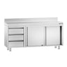 Arbejds­skab i rustfrit stål PREMIUM - 1800x600 mm - med 3 skuffer venstre & bagkant