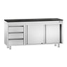 PREMIUM-arbejdsskab i rustfrit stål – 1800 x 700 mm – med 3 skuffer i venstre side – inkl. bordplade i granit