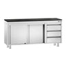PREMIUM-arbejdsskab i rustfrit stål – 1800 x 700 mm – med 3 skuffer til højre – inkl. bordplade i granit
