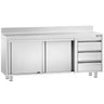 Arbejds­skab i rustfrit stål PREMIUM - 2000x600 mm - med 3 skuffer højre & bagkant