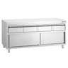 PREMIUM-arbejdsskab i rustfrit stål – 2000 x 700 mm – med 4 skuffer