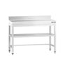 Arbejdsbord i rustfrit stål PREMIUM - 1000x700 mm - med underhylde, bagkant & afstivning
