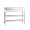Arbejdsbord i rustfrit stål PREMIUM - 1000x600 mm - med underhylde, bagkant & mellemhylde