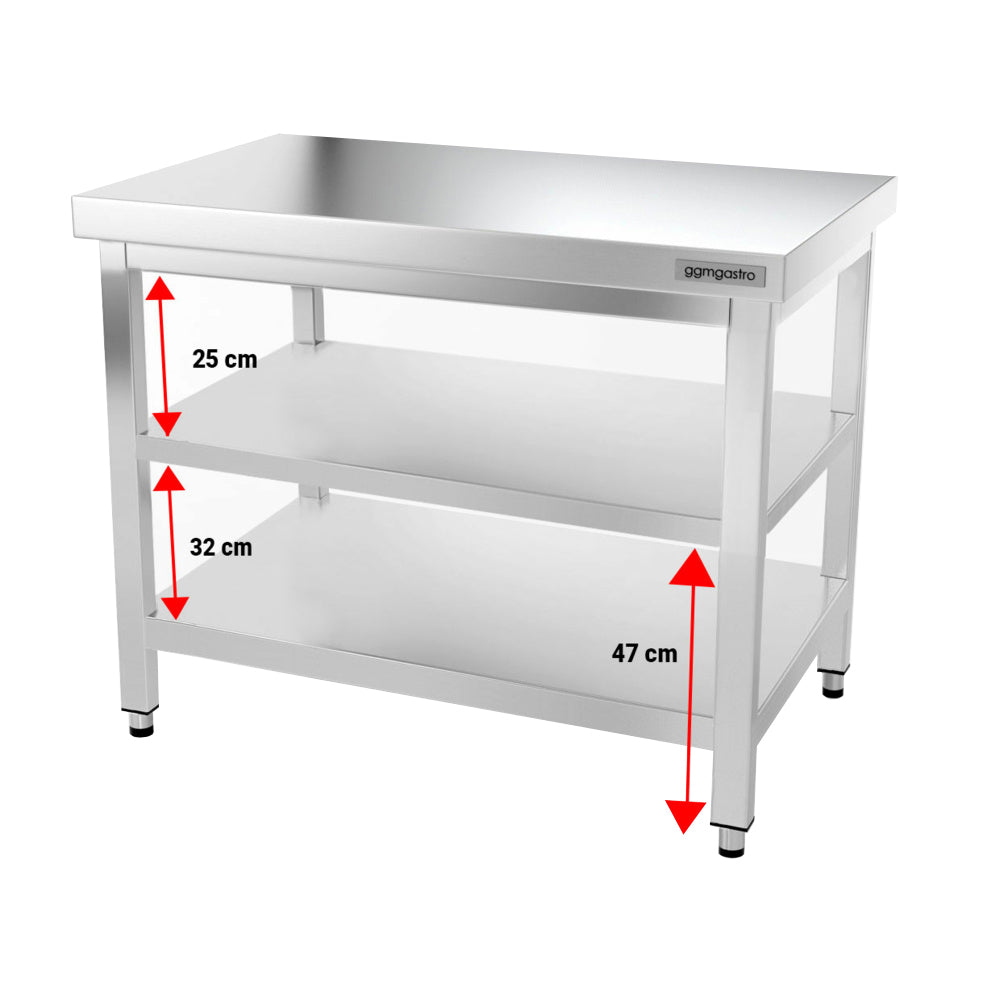 Rustfrit stål arbejdsbord PREMIUM - 1,0 m - med underhylde & afstivning