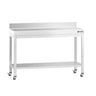 Arbejdsbord i rustfrit stål PREMIUM - 1200x600 mm - med underhylde & bagkant
