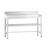 Arbejdsbord i rustfrit stål PREMIUM - 1200x600 mm - med underhylde, bagkant & afstivning