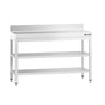 Arbejdsbord i rustfrit stål PREMIUM - 1200x600 mm - med underhylde, bagkant & mellemhylde