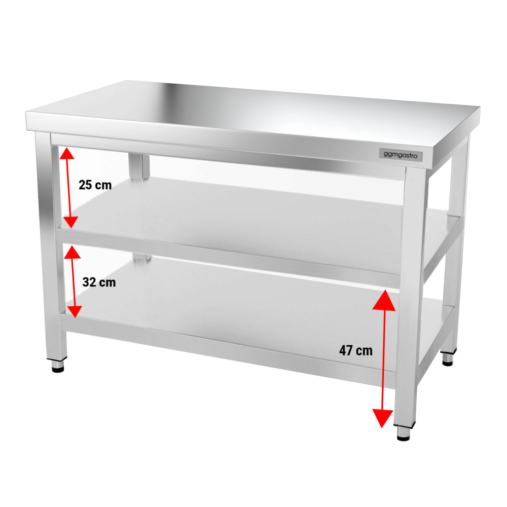 Rustfrit stål arbejdsbord PREMIUM 1,2 m - med underhylde & afstivning