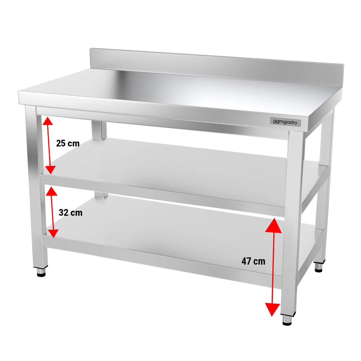 Rustfrit stål arbejdsbord PREMIUM - 1,2 m - med underhylde & bagkant