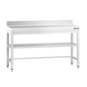 Arbejdsbord i rustfrit stål PREMIUM - 1400x600 mm - med underhylde, bagkant & afstivning